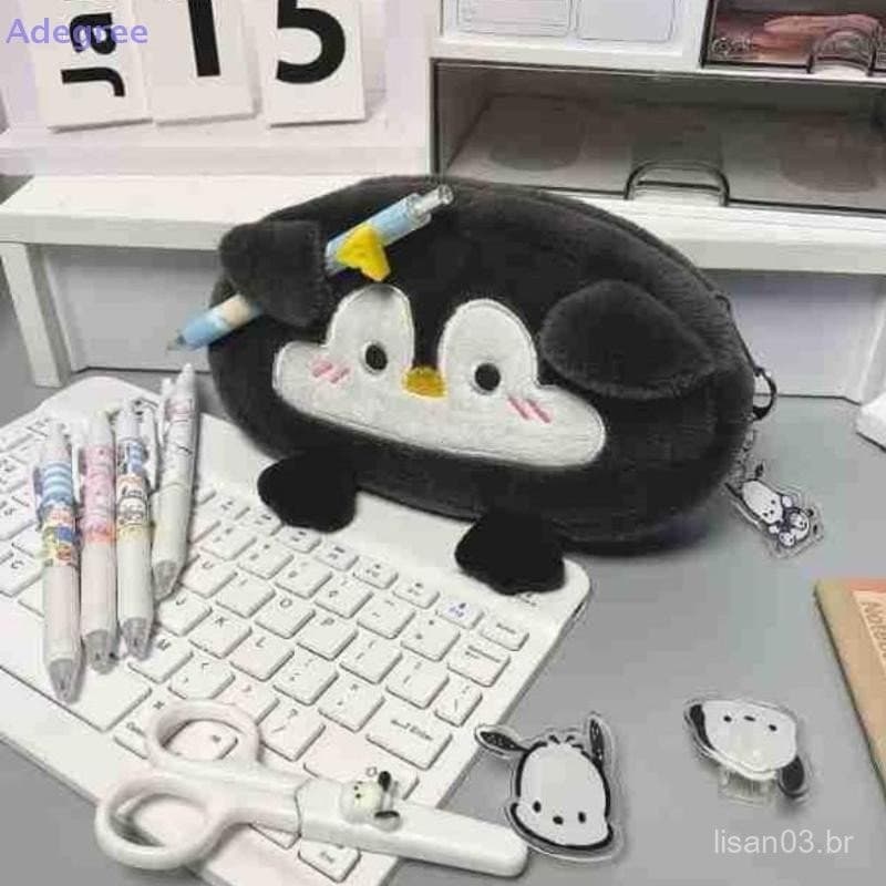 Estojo de Lápis de Grande Capacidade com Dois Pinguins de Desenho Animado Adegree, Bolsa de Armazenamento de Supriment