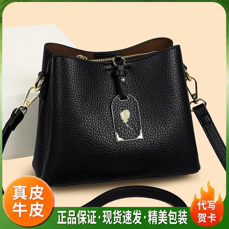 Bolsa balde de couro genuíno feminina 2026 novo estilo All-Match bolsa mensageiro de um ombro bolsa de couro de grande c