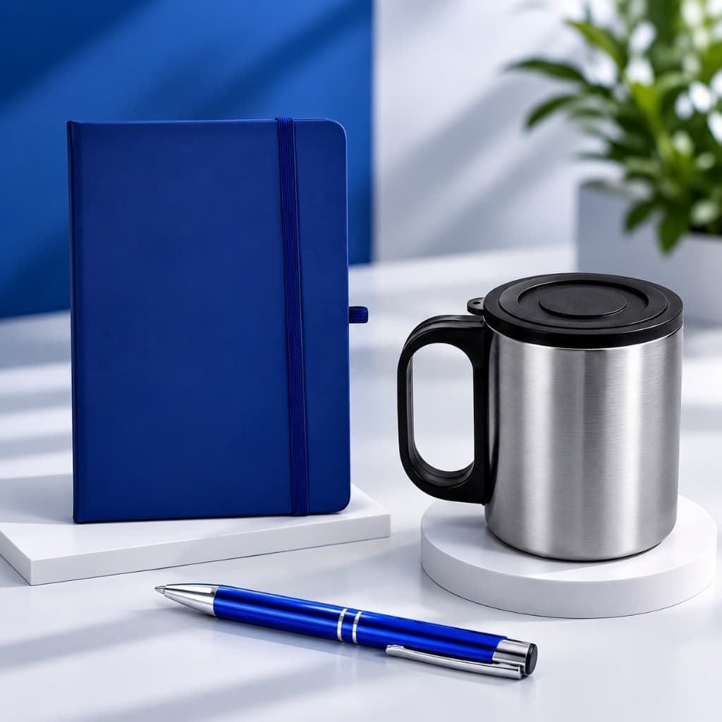 Kit Onboarding Personalizado Caderno A5 Caneta Metálica Caneca Inox 180ml Caixa Kraft