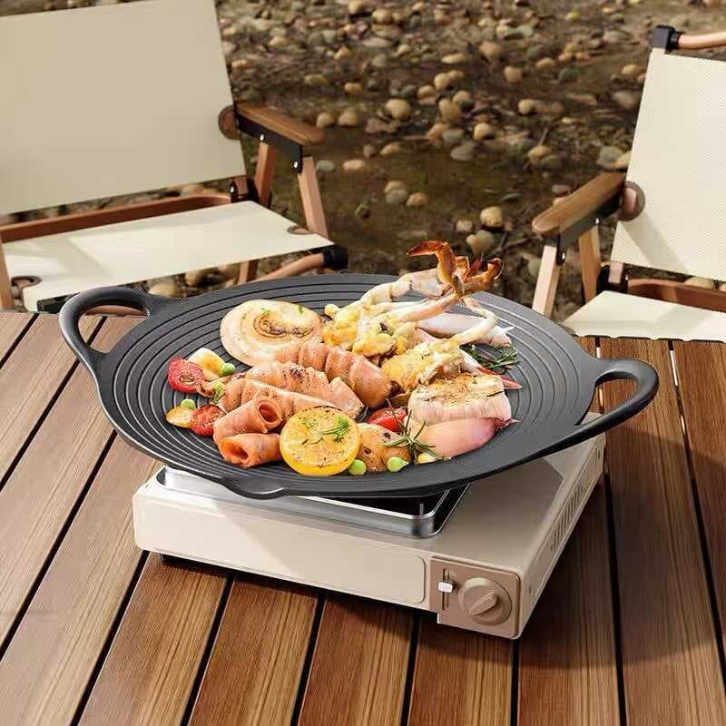 Assadeira de ferro fundido para uso doméstico, panela de churrasco sem revestimento, fogão de indução, panela Teppanyaki