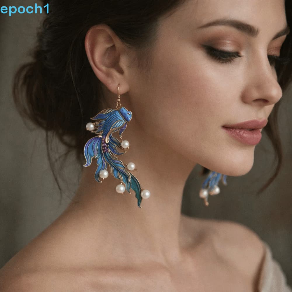 Brincos Em Forma De Peixe EPOCH1 Koi , Estilo Com Design Exclusivo Vintage , Étnico