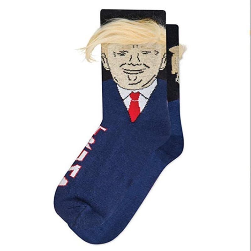 Paródia Engraçado Presidente Donald Trump Meias Com Cabelo Falso 3D Compressão Masculina Streetwear Hip H