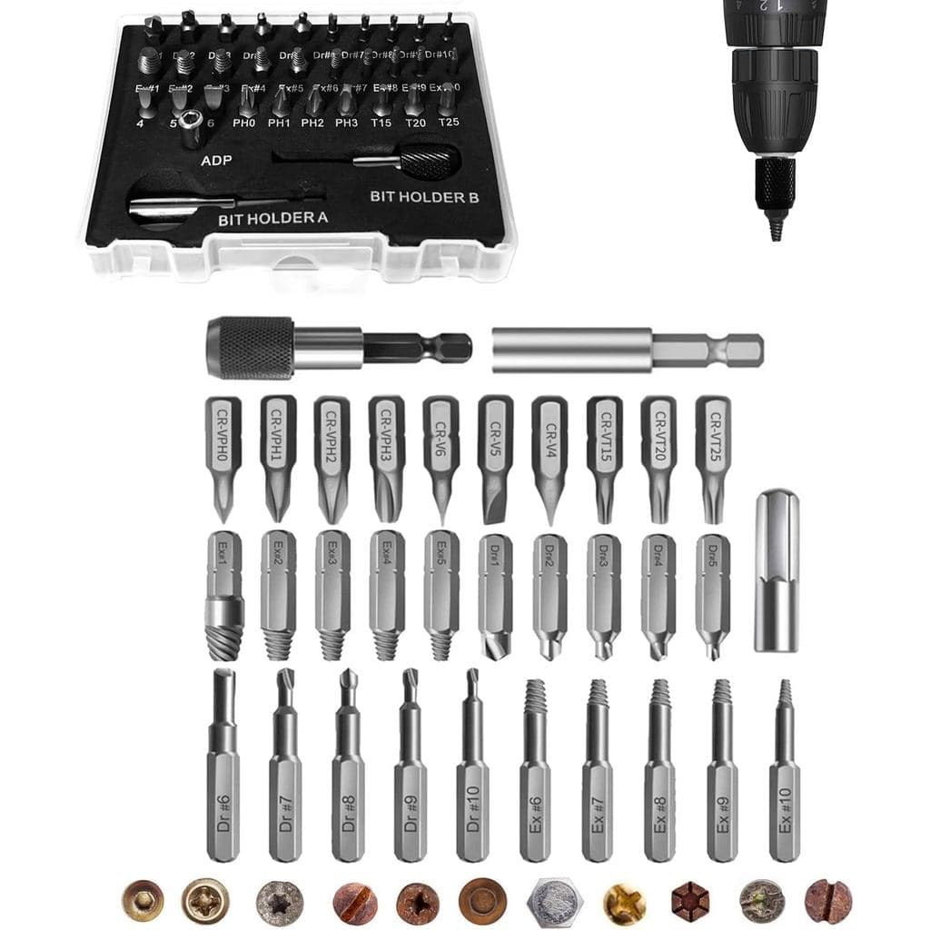 Kit Extrator de Parafusos de 33 Peças, Conjunto Aprimorado para Remoção de Parafusos Quebrados e Danificados, Brocas HSS