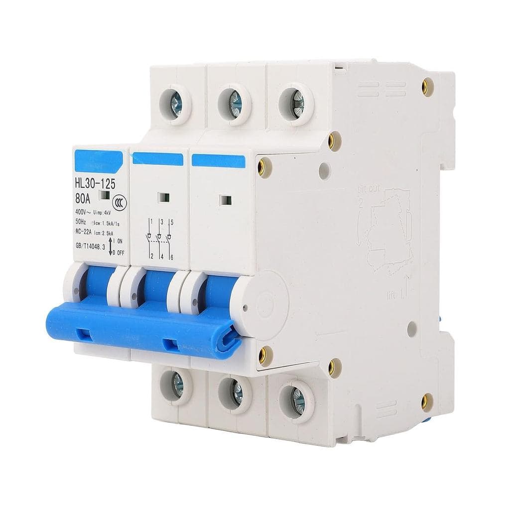 Chave Seletora Miniatura de 3 Polos 80A em PC Retardante de Chamas para Montagem em Trilho DIN de 35mm para Segurança El