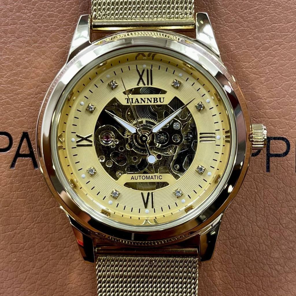relogio masculino [Relógio mecânico] Relógio mecânico automático masculino à prova d'água luminoso diamante dupla face o