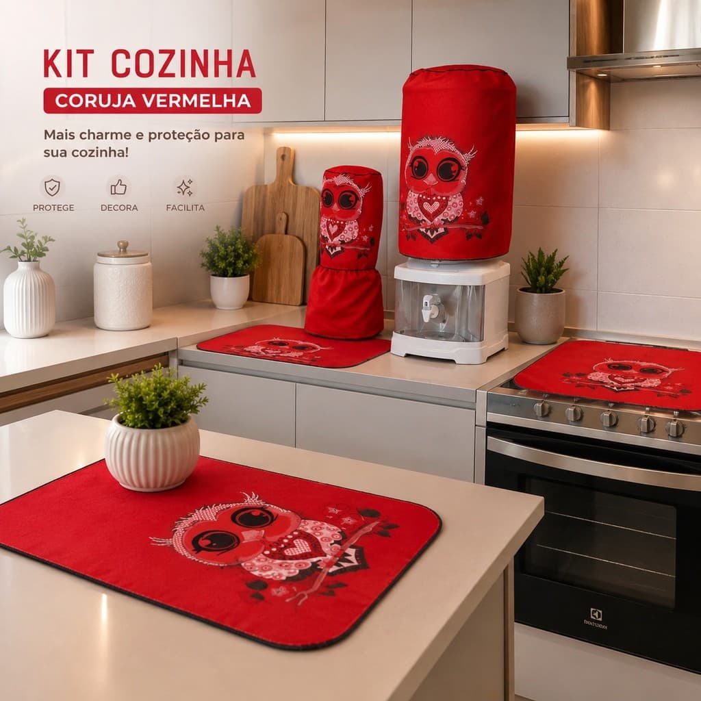 Jogo de Cozinha 7 Peças em Tecido Oxford – Kit Completo com Capas para Eletrodomésticos e Panos Decorativos PREMIUM