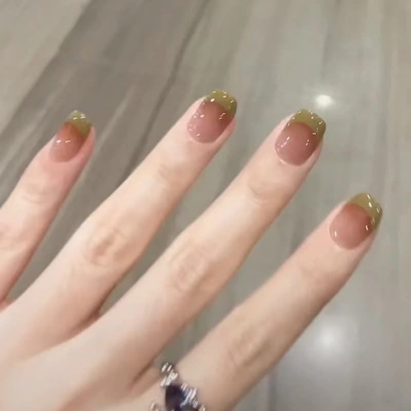 Meio enzimático Oolong usando remendo de unhas gradiente primavera manicure remendo francês falso prego manicure remendo
