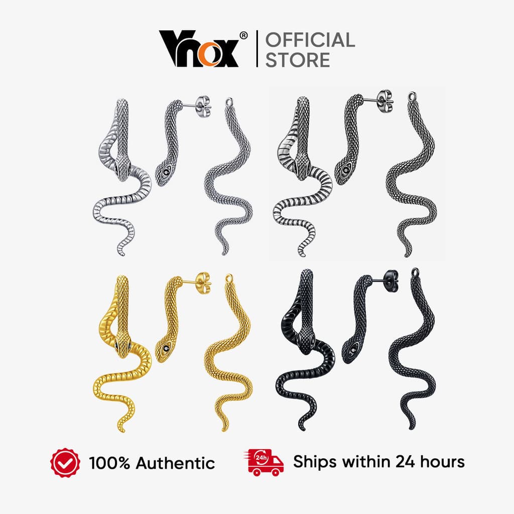 Brincos de Zircônia Preta em Forma de Cobra Vnox, Joias de Estética Sombria, Design Minimalista, Personalidade Misterios