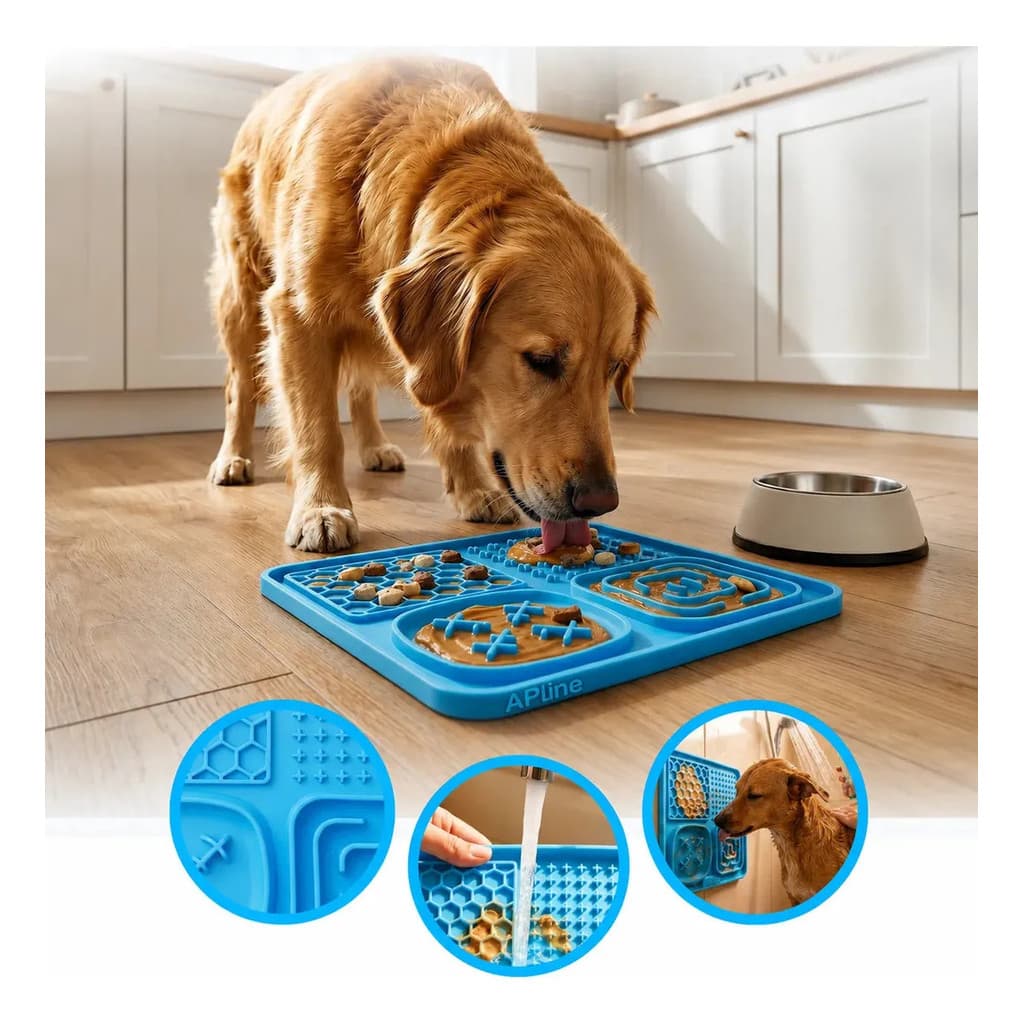 Comedouro Lento Azul Pet Interativo Para Cães E Gatos Com Ventosas Tapete Lambe Lambe 4 Texturas Em Silicone Enriquecime