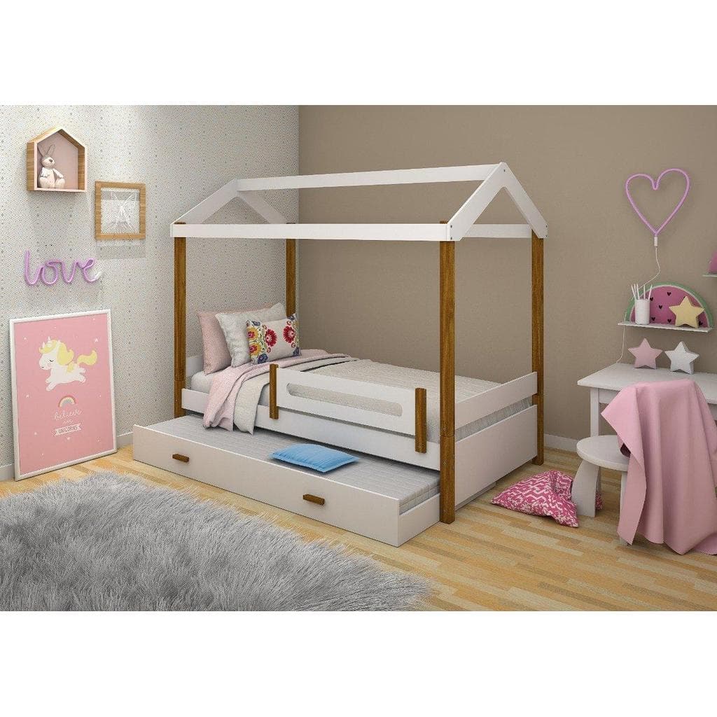 Cama Eliz Branca Solteiro e Cama Auxiliar - Divaloto