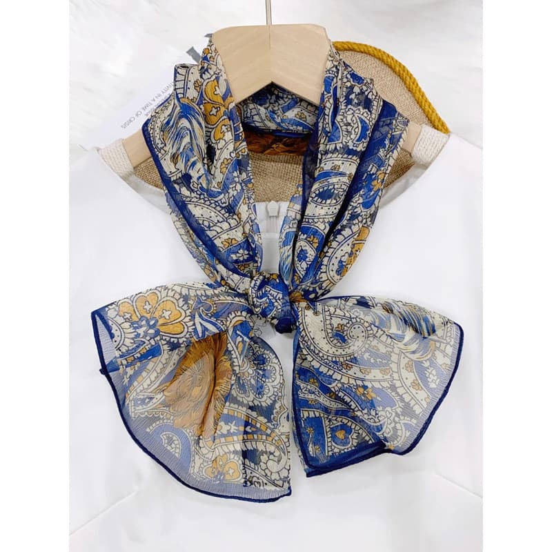 Primavera verão fita longa Celestial gaze cachecol lenço de seda 30*135 Denim leve respirável cachecol xale