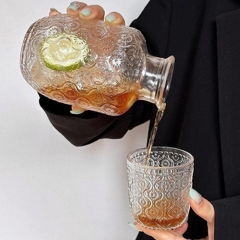 [Um pote um copo] Begônia flor vidro chaleira fria ins estilo bule de alto valor copo de suco chaleira de vidro