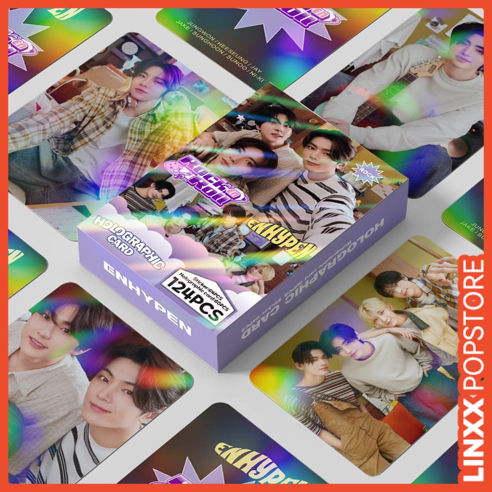 LINXX 124 peças, cartões Lomo da série completa ENHYPEN, cartões fotográficos de alta definição com efeito glitter e las