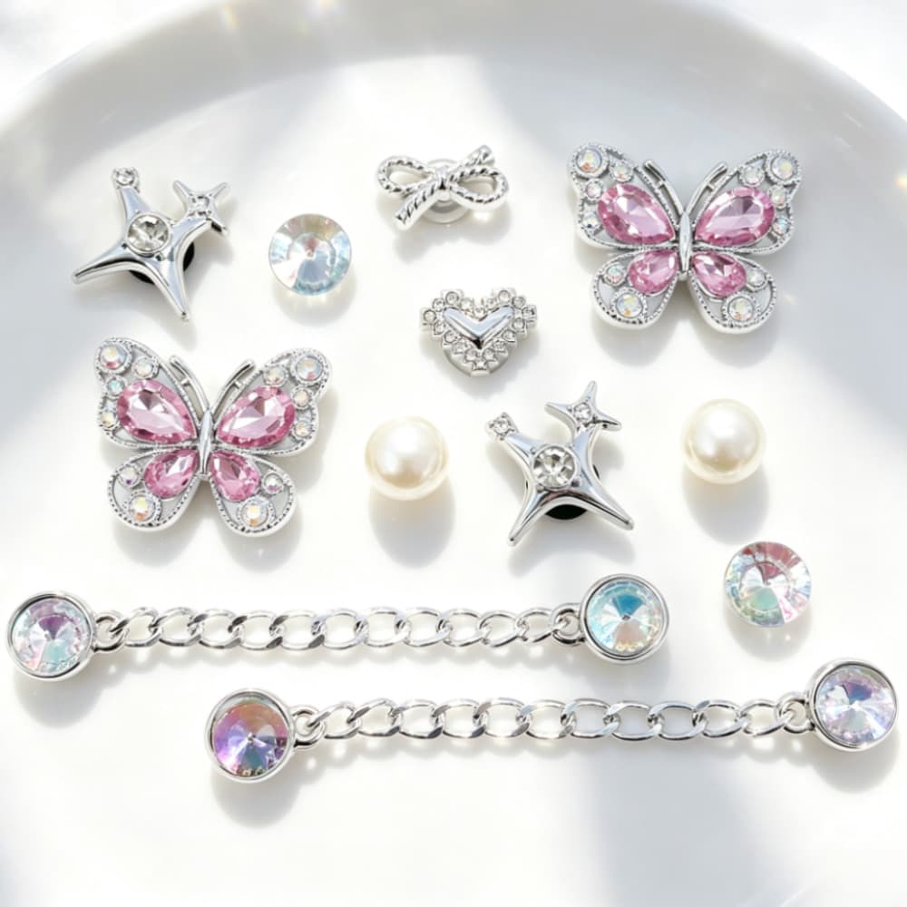 Borboleta de diamante rosa Encantos de sapato botões e pendentes decorativos acessórios sandálias e clogs