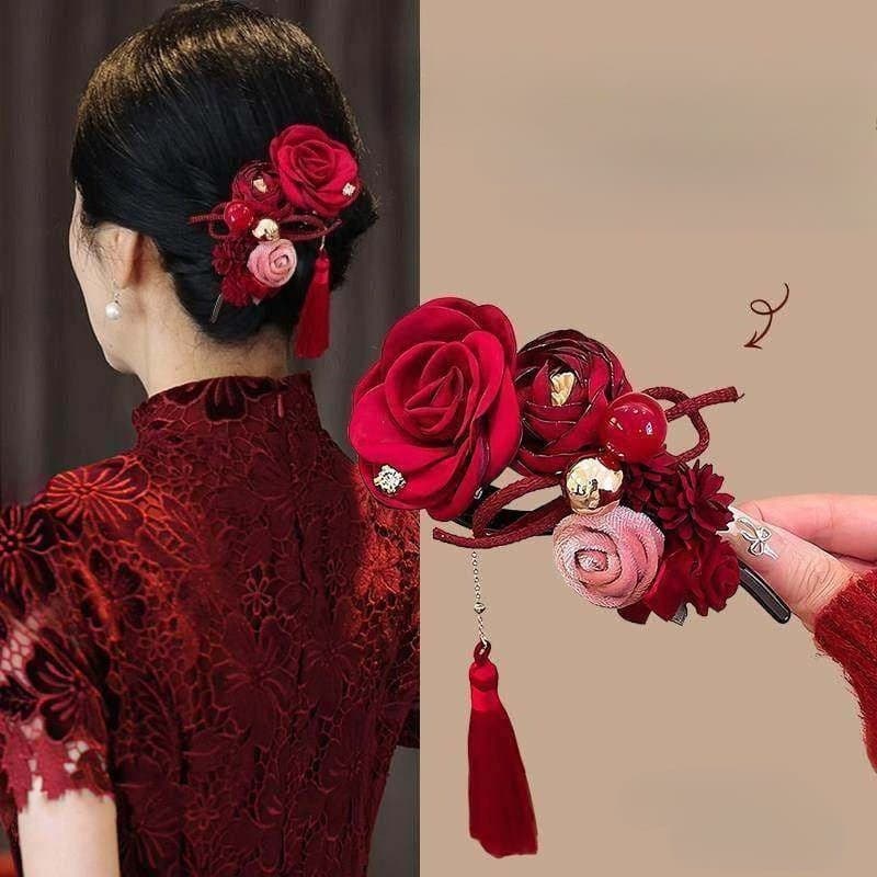 Grampo De Torção Vermelho De Ano Novo Feminino 2026 Feliz Vovó Disco Cabelo Chapelaria Cabeça Traseira C * Acessórios De
