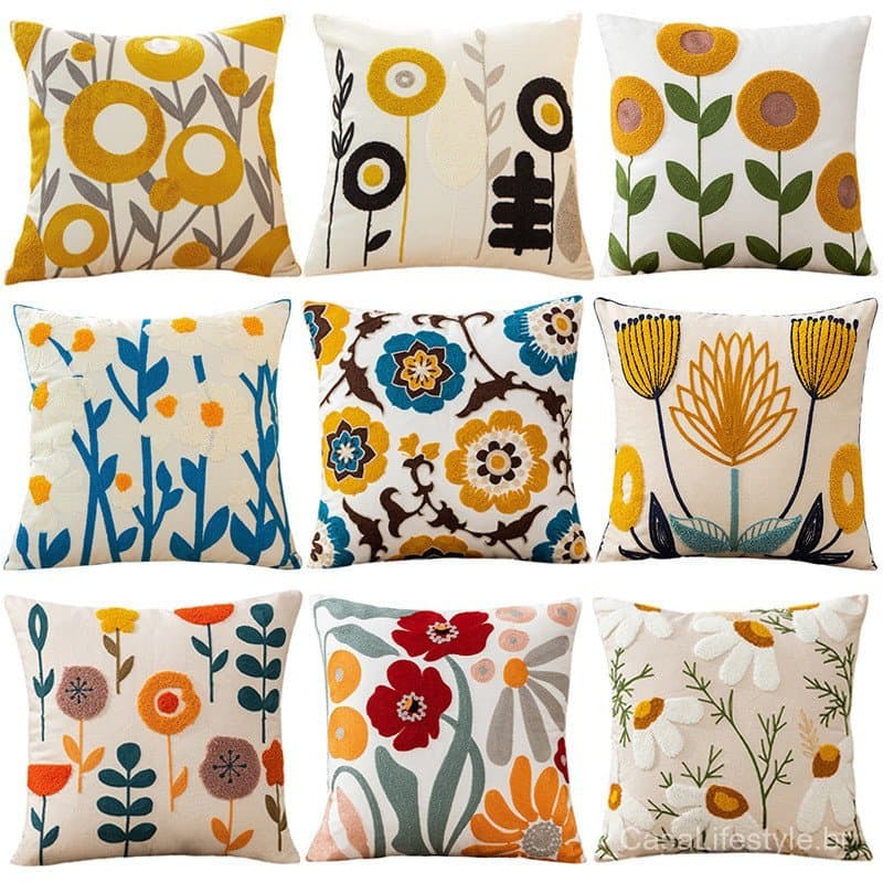 Nova capa de almofada floral de algodão bordada, têxtil para casa, capa macia para cabeceira, almofada decorativa para s