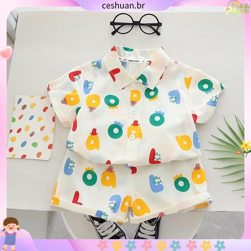 Novo Conjunto De Roupas De Verão Coreano Para Meninos , Parte Superior E Inferior , Estampa De Letras , Terno De Bebê De