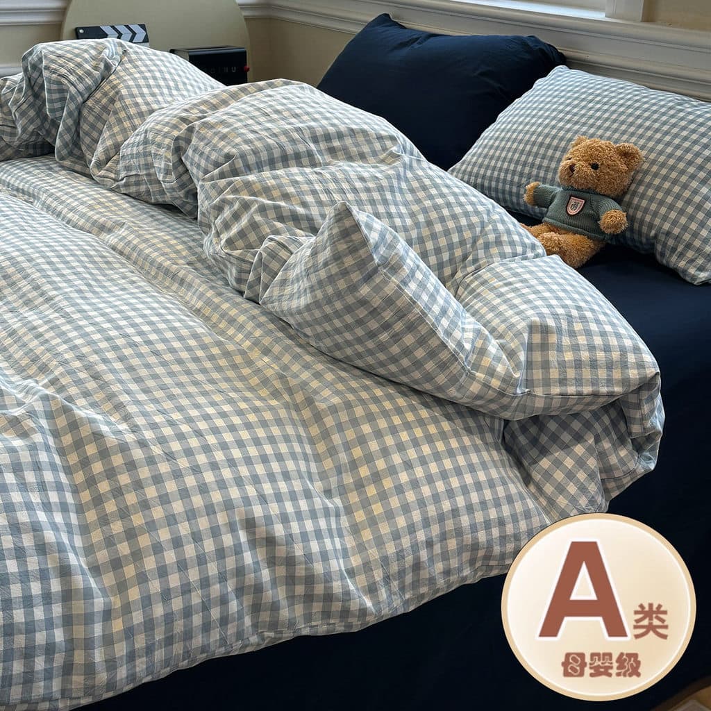 Cama infantil materna classe A conjunto de quatro peças novo estilo lençol de algodão verificado capa de edredão dormitó