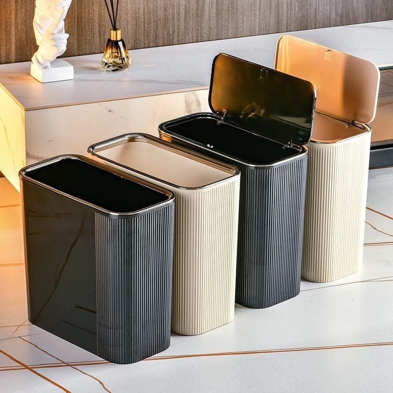 Lixeira de luxo leve para uso doméstico com tampa, sala de estar, cozinha, quarto, banheiro, Slot grande, cesta de papel