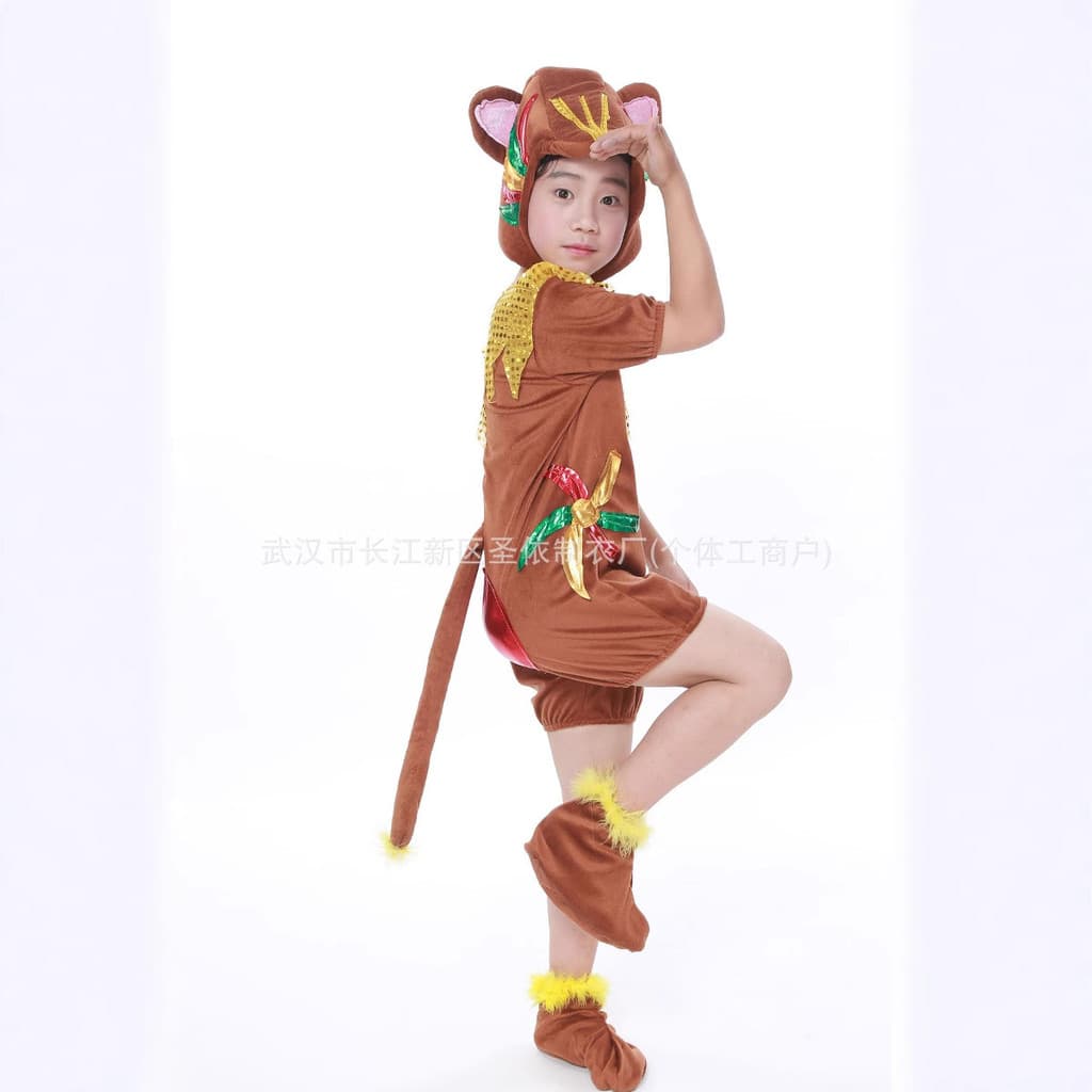 [Estoque pronto transporte rápido] crianças macaco dourado desempenho traje macaco Animal traje criança macaco dos desen