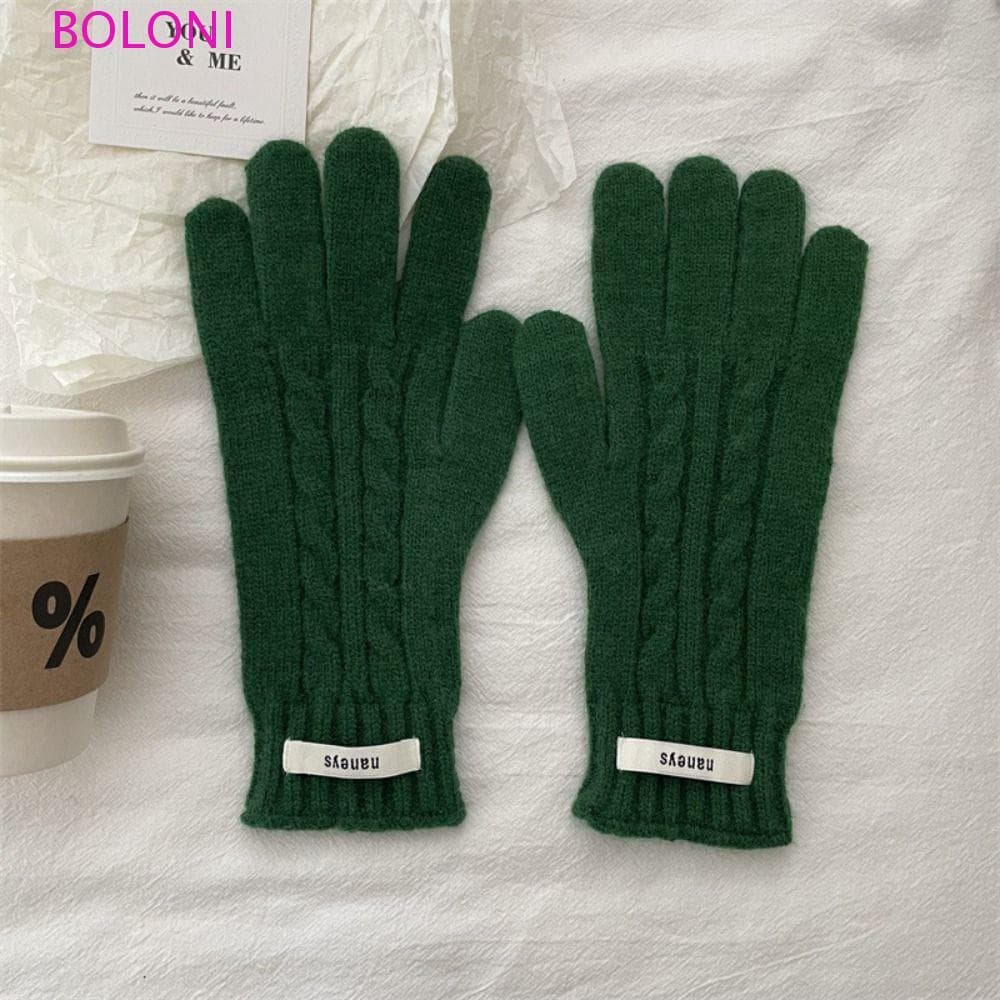 BOLONI Luvas Femininas De Dedo , Malha Coreana À Prova De Vento Y2k Cor Sólida Tela Sensível Ao Toque Para Clima Frio CA