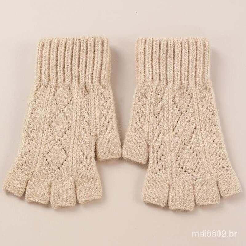 Luvas de Inverno de Meio Dedo para Meninas, Luvas de Pulso Tricotadas Quentes em Cores Doces Sem Aquecedor de Mãos