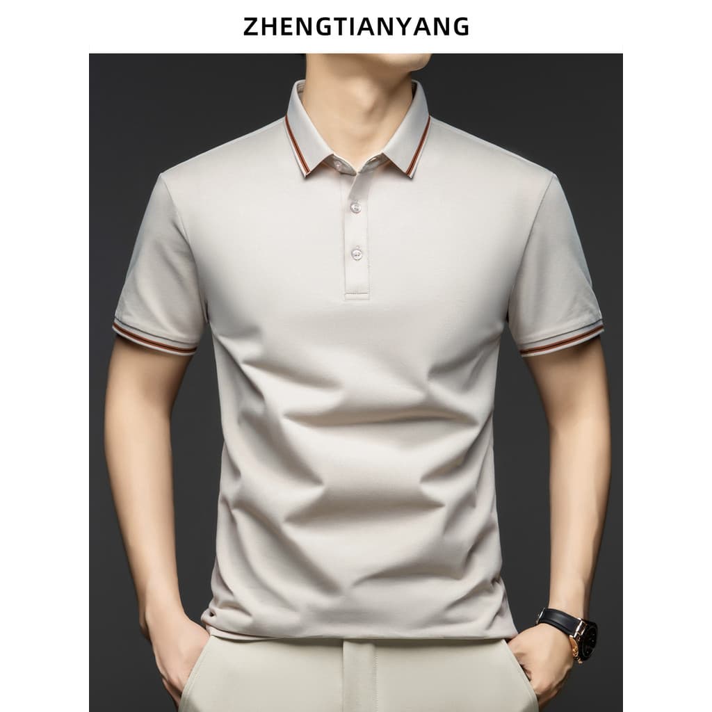 Linho algodão acetato amoreira seda manga curta camiseta masculina gelo seda negócios Polo camisa verão lapela estilo fi