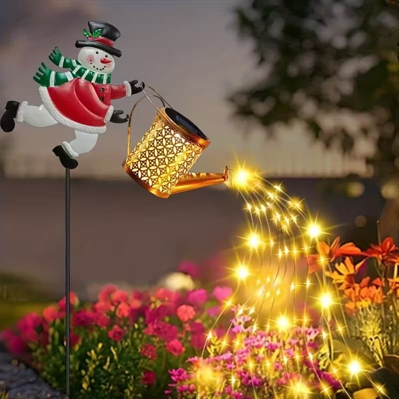 Chaleira Solar Para Boneco De Neve , Luzes De Jardim Ao Ar Livre , Penduradas , LED , Papai Noel , Regador , Luz Quintal