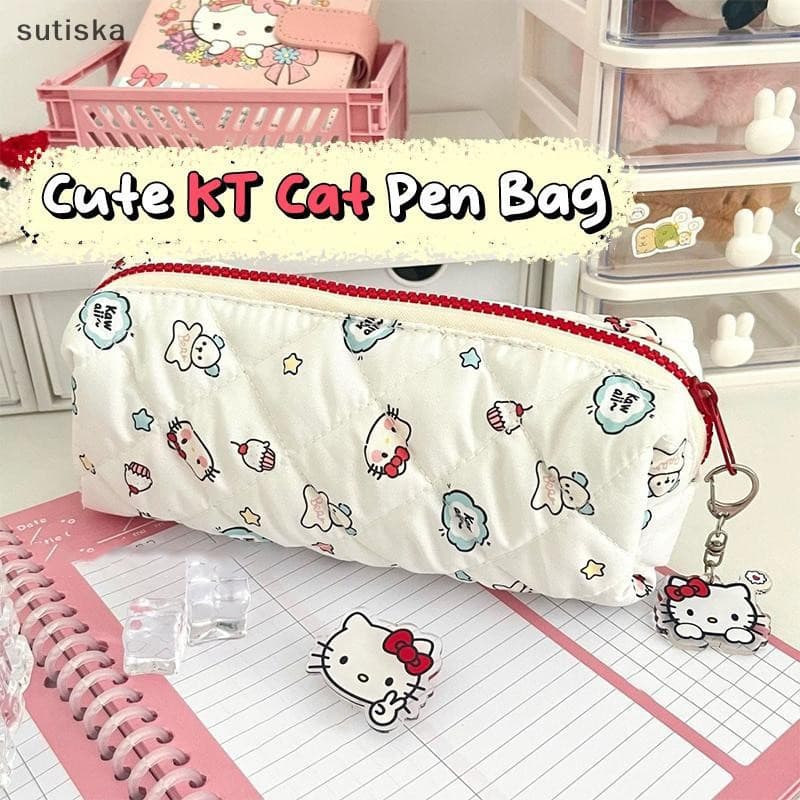 sutiska Bolsa De Lápis De Desenho Animado Hello Kitty , Adorável , Grande Capacidade , KT , Gato , Estojo De Cosméticos