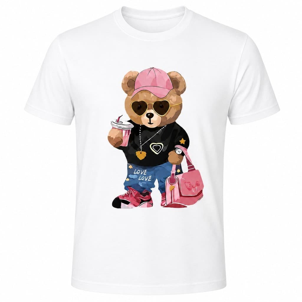 Camiseta Ursinha Feminina com Bolsa e Óculos | Estampa Premium