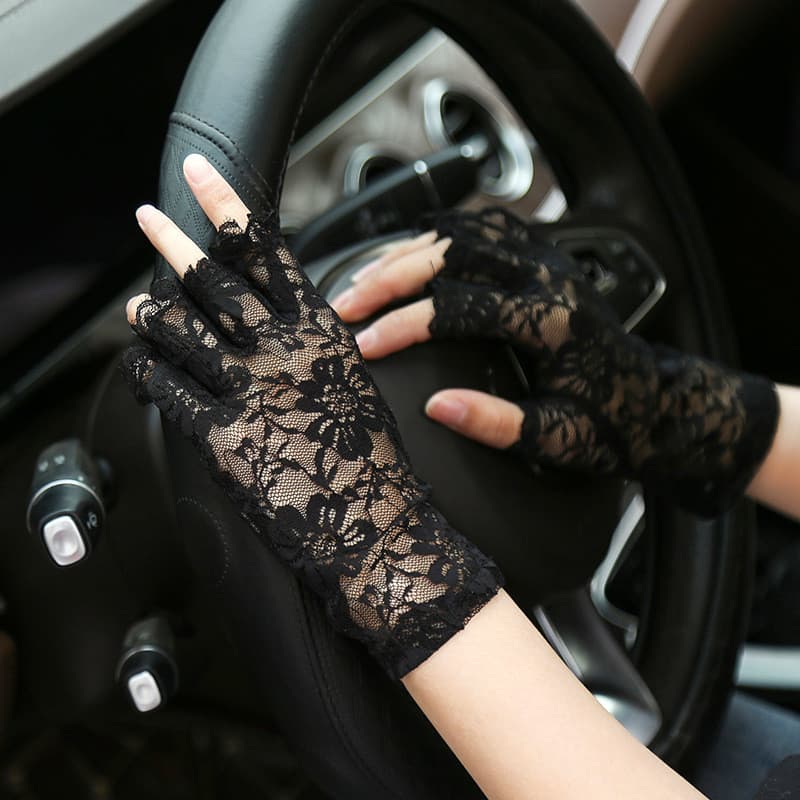 Luvas de proteção solar de renda de meio dedo para mulheres verão gaze Premium sem dedos condução estilo fino etiqueta d