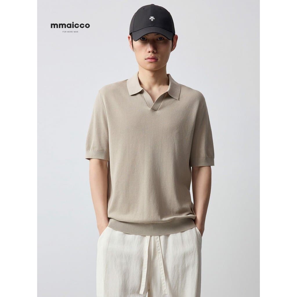 Momaike roupas masculinas Gaozhi Commuter gaivota colarinho camisa polo masculina 2026 verão novo estilo seda linho algo
