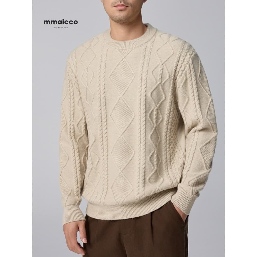 Momaike roupas masculinas textura de colisão malhas masculinas 2024 inverno novo estilo Retro moda Base camisola masculi