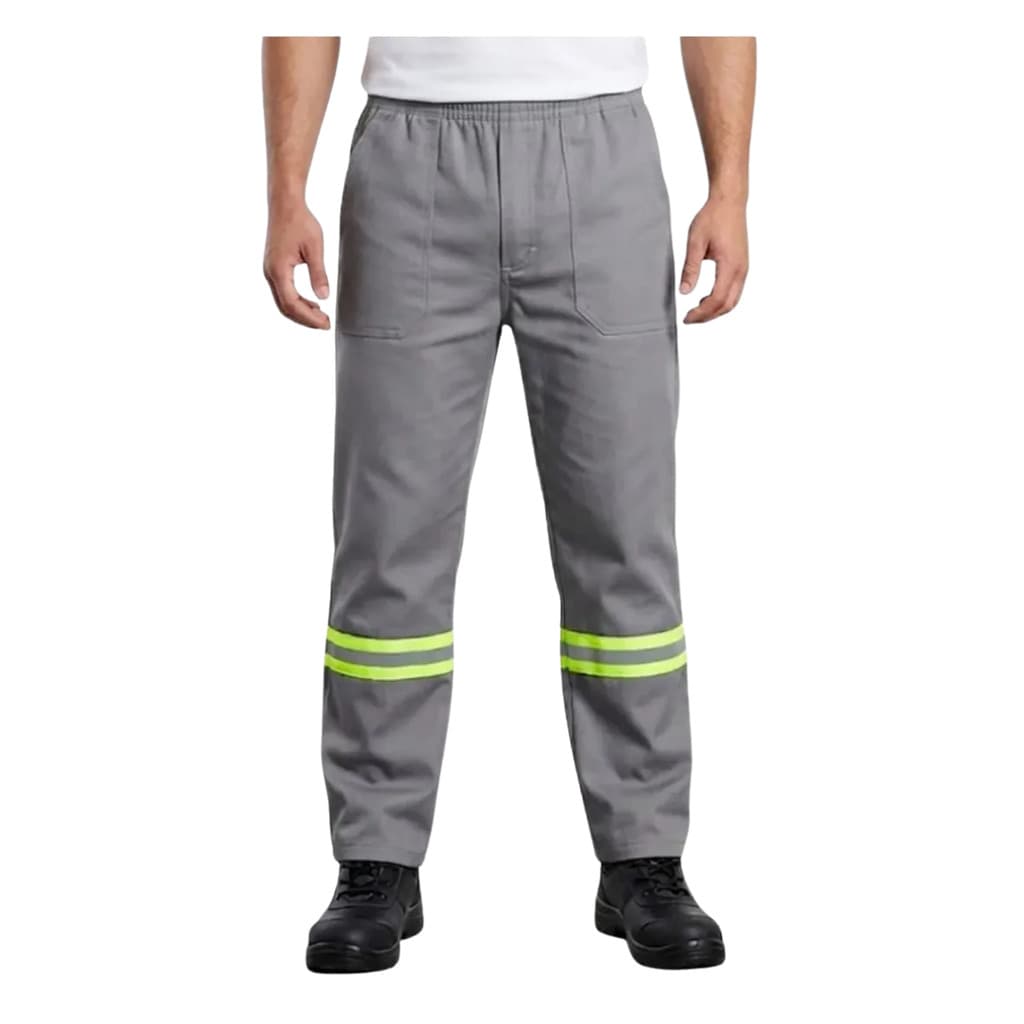 Calça Brim Pesado Cinza Com Faixa Refletiva Tamanho M
