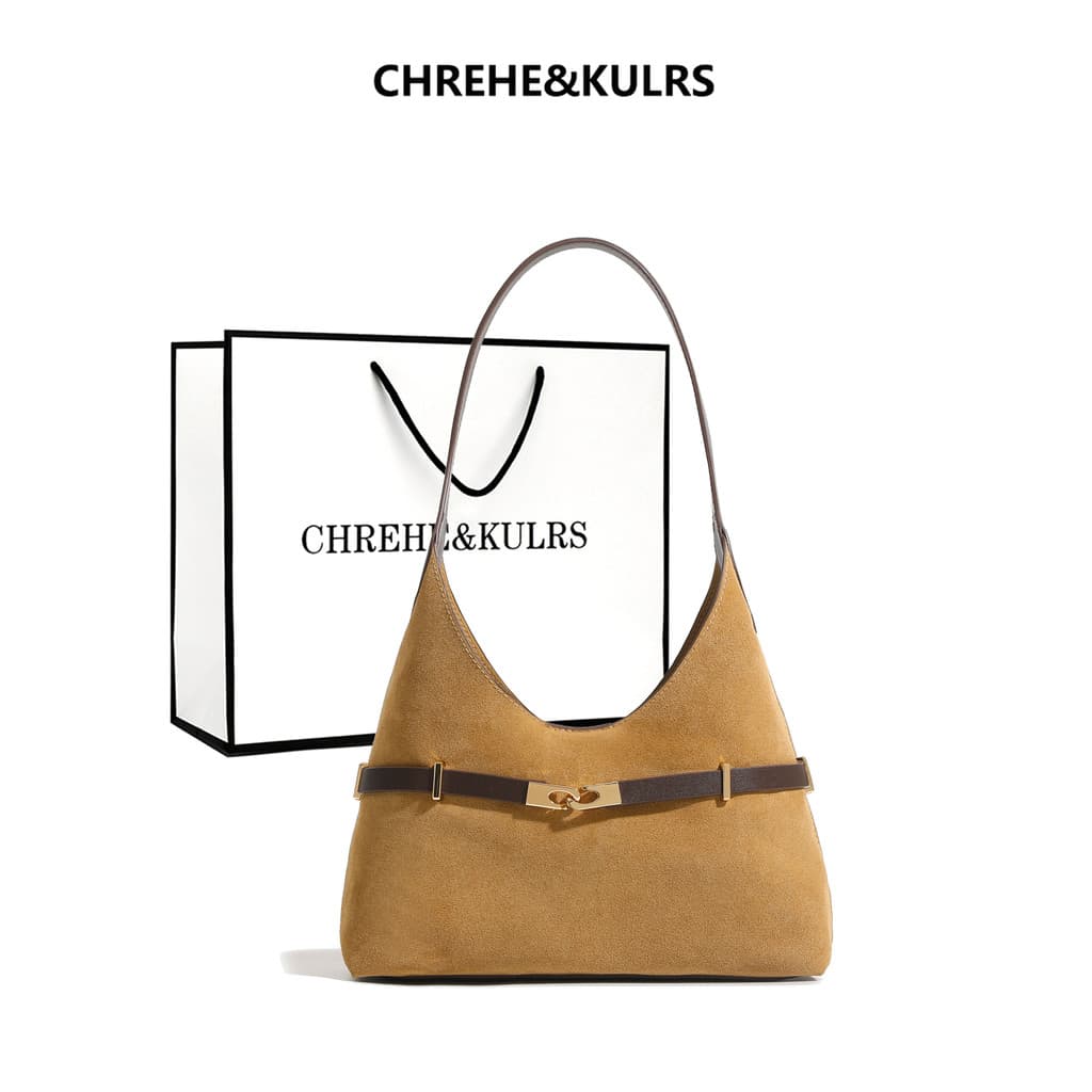 CHREHE & KULRS Old Money Style Camurça hobo Underarm Bag Feminino Primavera Verão Retro Sacola Commuter Bolsa de Ombro