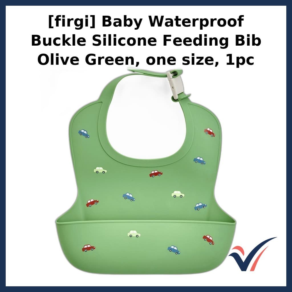 [firgi] Babador De Alimentação De Silicone Com Fivela À Prova D'água Para Bebê Verde Oliva , Tamanho Único , 1 Peça/Core