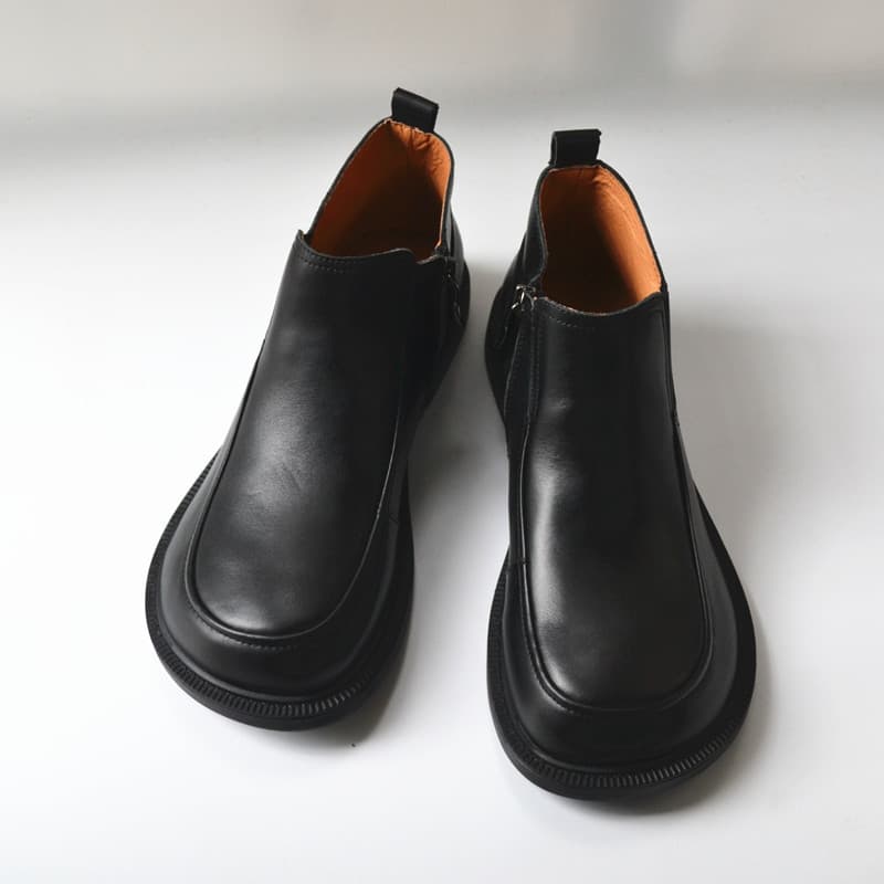 Versão larga couro genuíno sapatos casuais de couro Retro estilo britânico mocassins de dedo grande de cano alto salto b