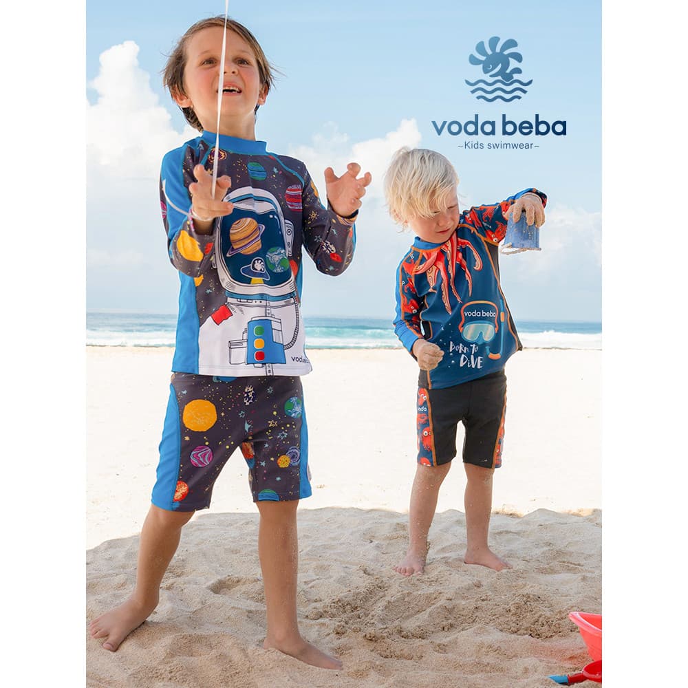 Voda Beba meninos protetor solar de manga comprida divisão maiô infantil meninos médio grande crianças calções de banho