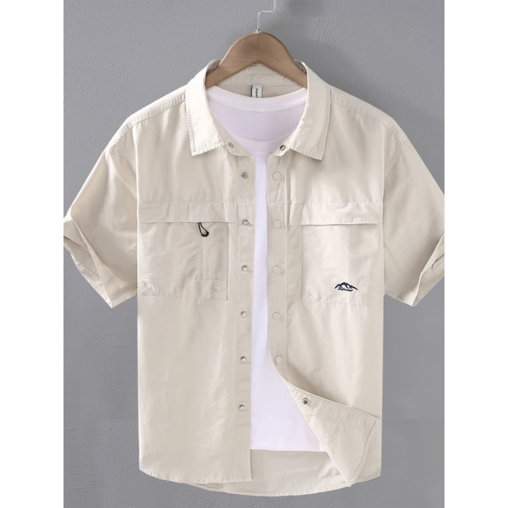 Japonês Retro masculino de manga curta camisa geral verão novo estilo Casual na moda All-Match botão escondido Design ca