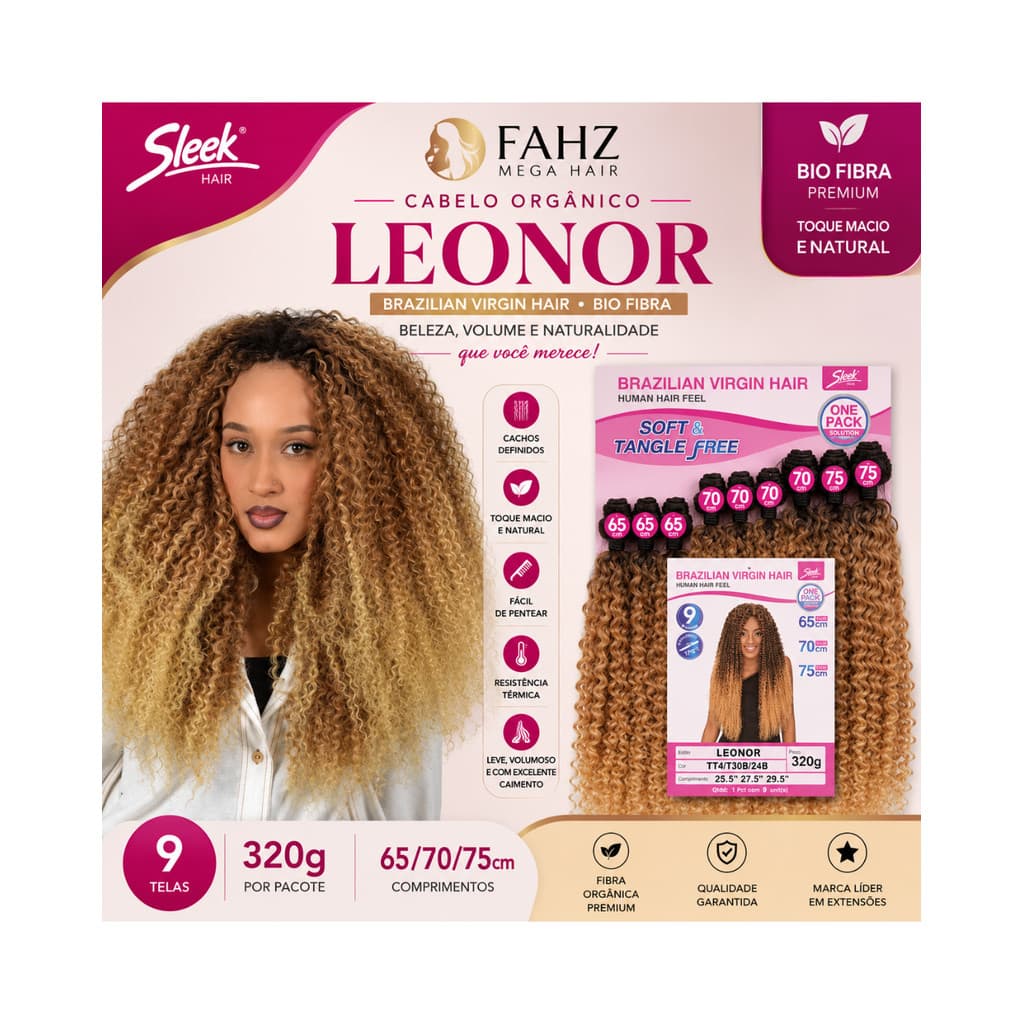 Cabelo Leonor Bio Fibra Sleek Entrelace 9 Telas 65cm 70cm 75cm 320g