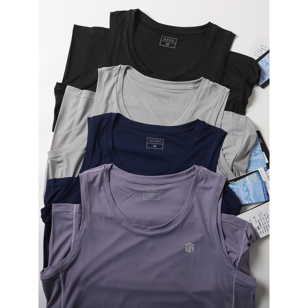 Leve estilo fino respirável absorvente de umidade Wicking secagem rápida esportes sem mangas camiseta masculina Fitness