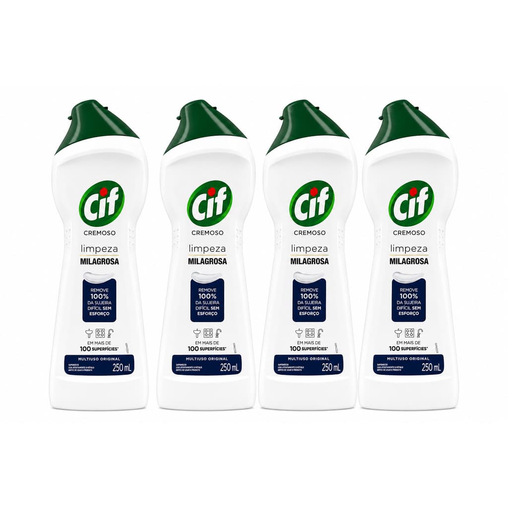 Kit 4x CIF Cremoso Limpeza Profunda Original 250ml Limpador Multiuso Remove Gordura e Sujeiras Difíceis