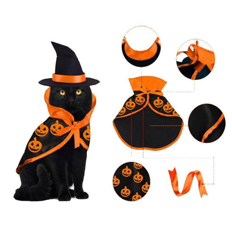 Roupas para Gatos de Estimação, Fantasia de Cosplay, Conjunto de Capa e Chapéu para Halloween, Acessórios para Vestir Cã