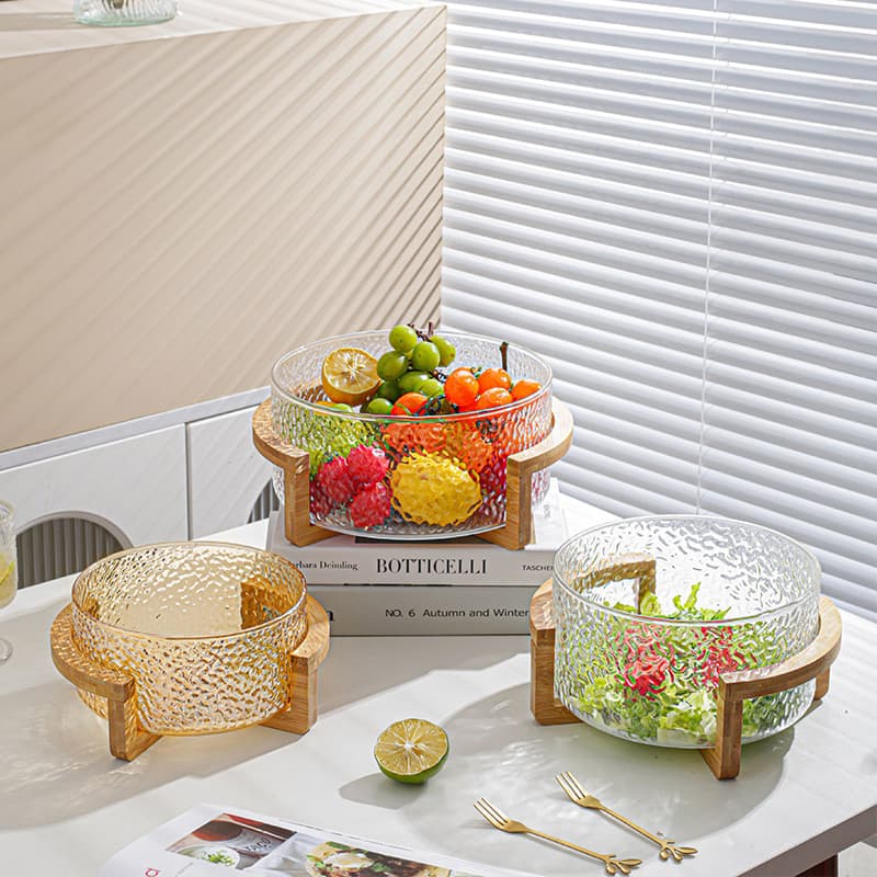 Prato de frutas de vidro com padrão de pedra de alto valor Sala de estar Tigela de frutas de grande capacidade Tigela de