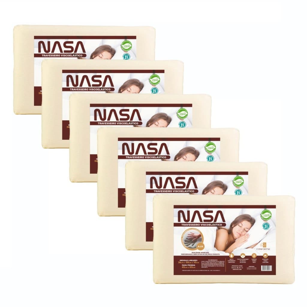 Kit 6 Travesseiros Nasa Viscoelástico 10 Cm Confortse