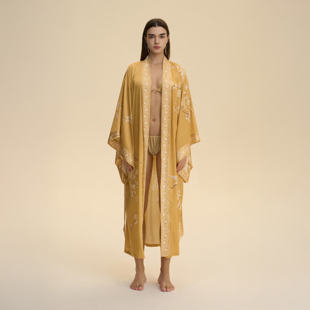 Saída de praia estampada estilo quimono para férias internacionais, casaco cardigã solto para mulheres, saída de praia p