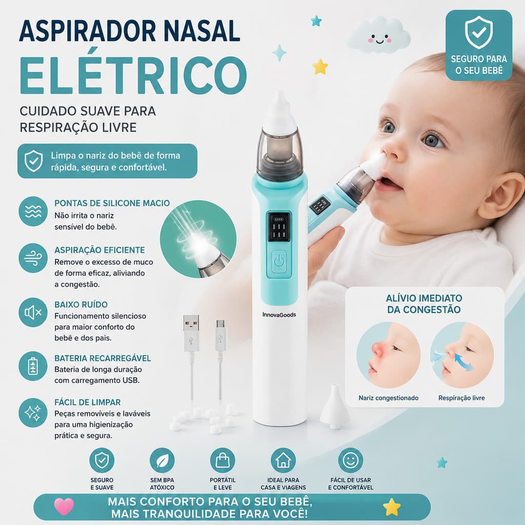 Aspirador Nasal Premium em Silicone para Bebês