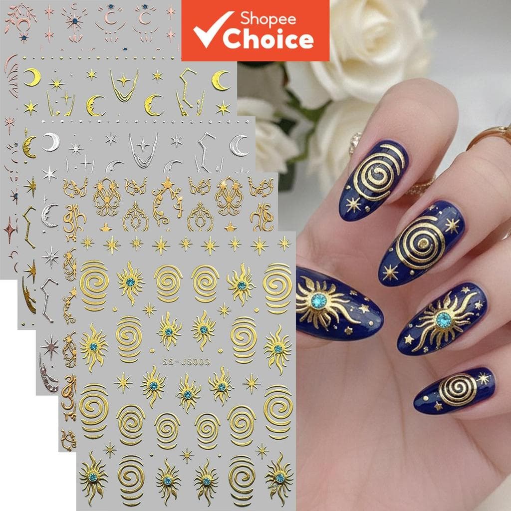Adesivos para Unhas Estilo Boho, Estrelas e Luas, Palácio, Flores, Borboletas, 5 Peças, Decoração de Manicure DIY