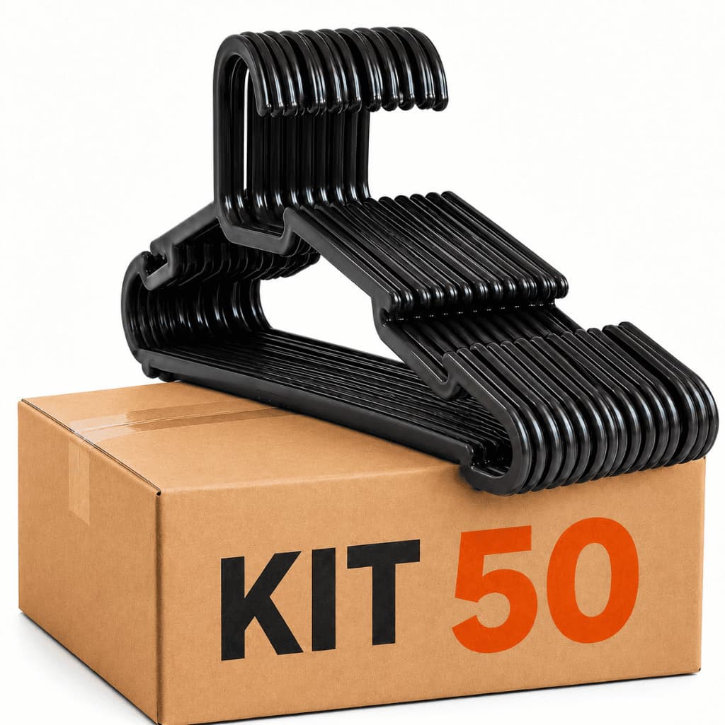 Kit 50 Cabides Slim Preto Para Roupas Guarda Roupa Armário