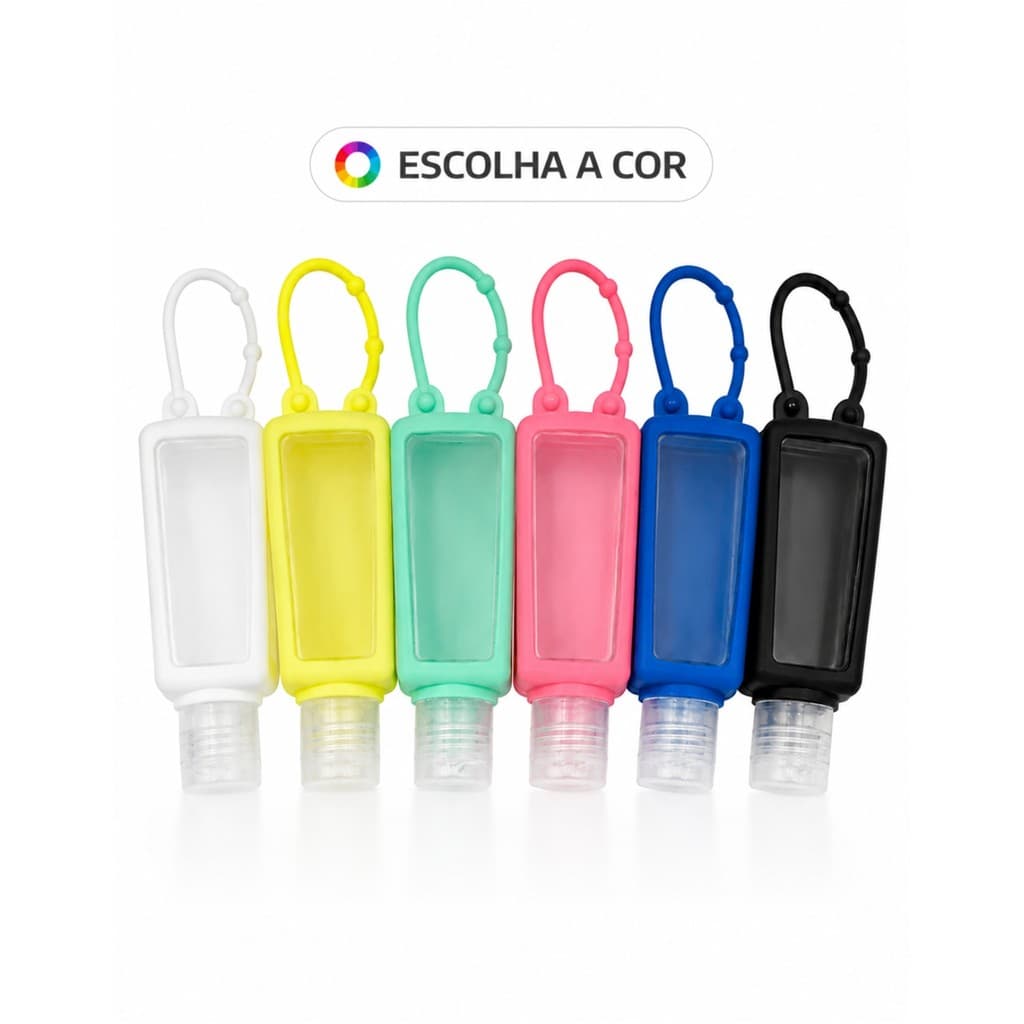 Kit 6 Porta Álcool Gel Com Alça Silicone Cores Sortidas